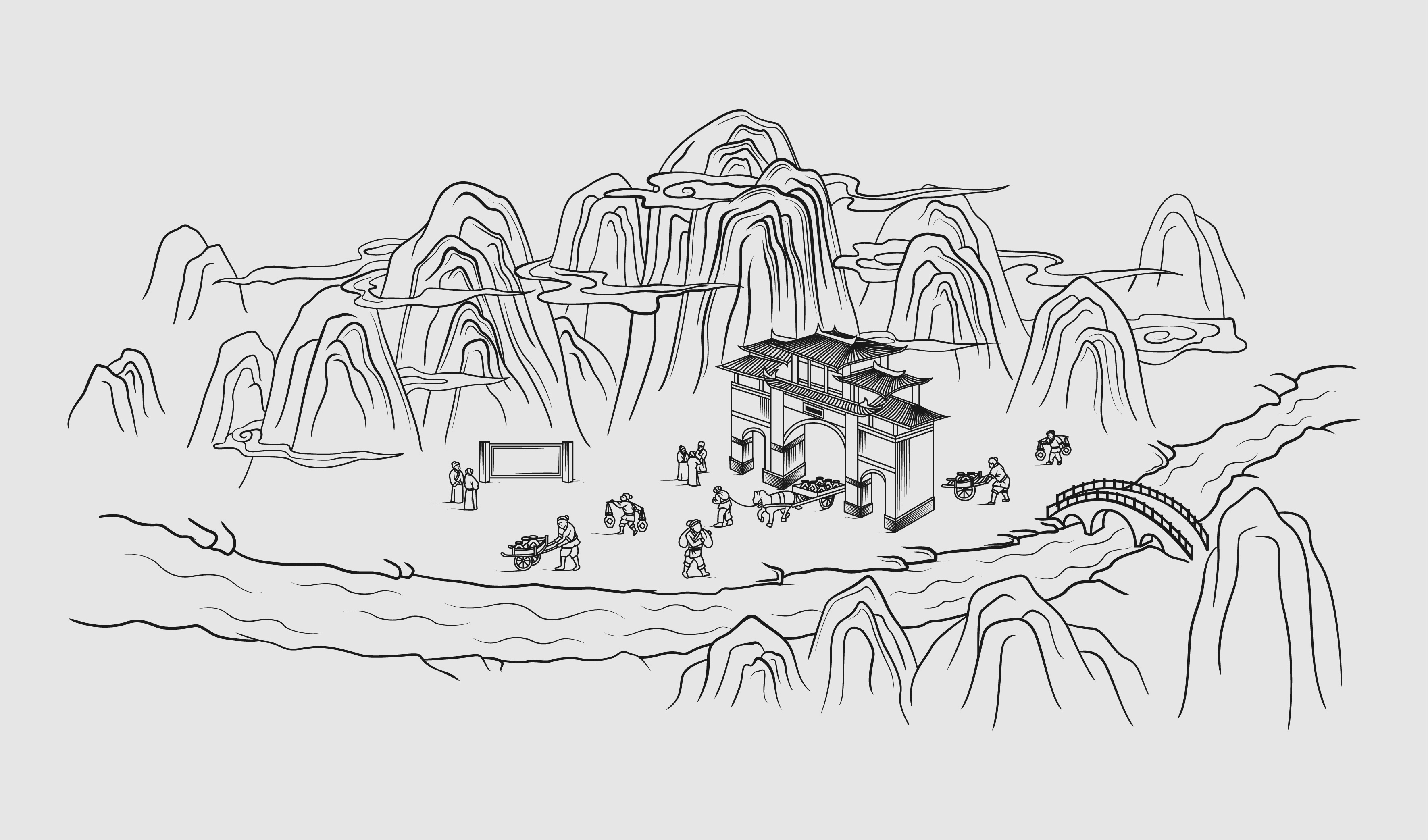 茅台镇插画元素